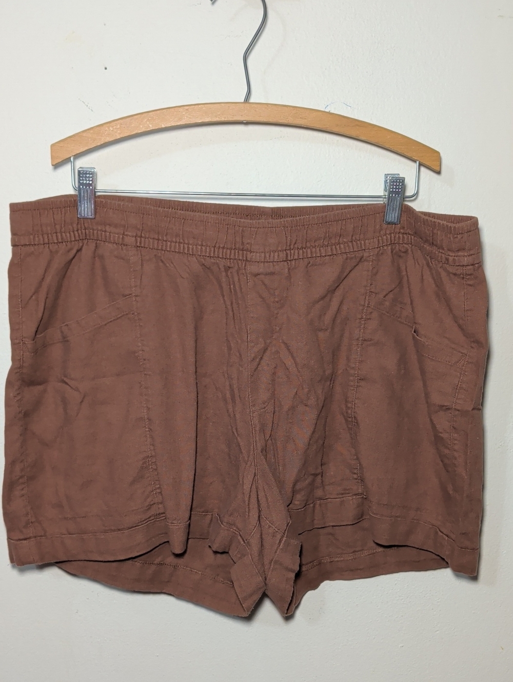 Old Navy High Waist Linen-Blend Shorts Brown Cuffed Hem Drawstring Women Size XL